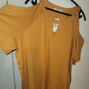 Michael Kors Woman's Cold Shoulder Blouse Gold Color Off The Shoulder